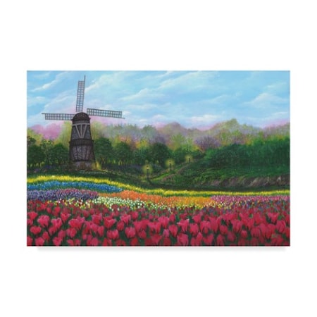Bonnie B Cook 'Windmill In Tulip Garden' Canvas Art,30x47